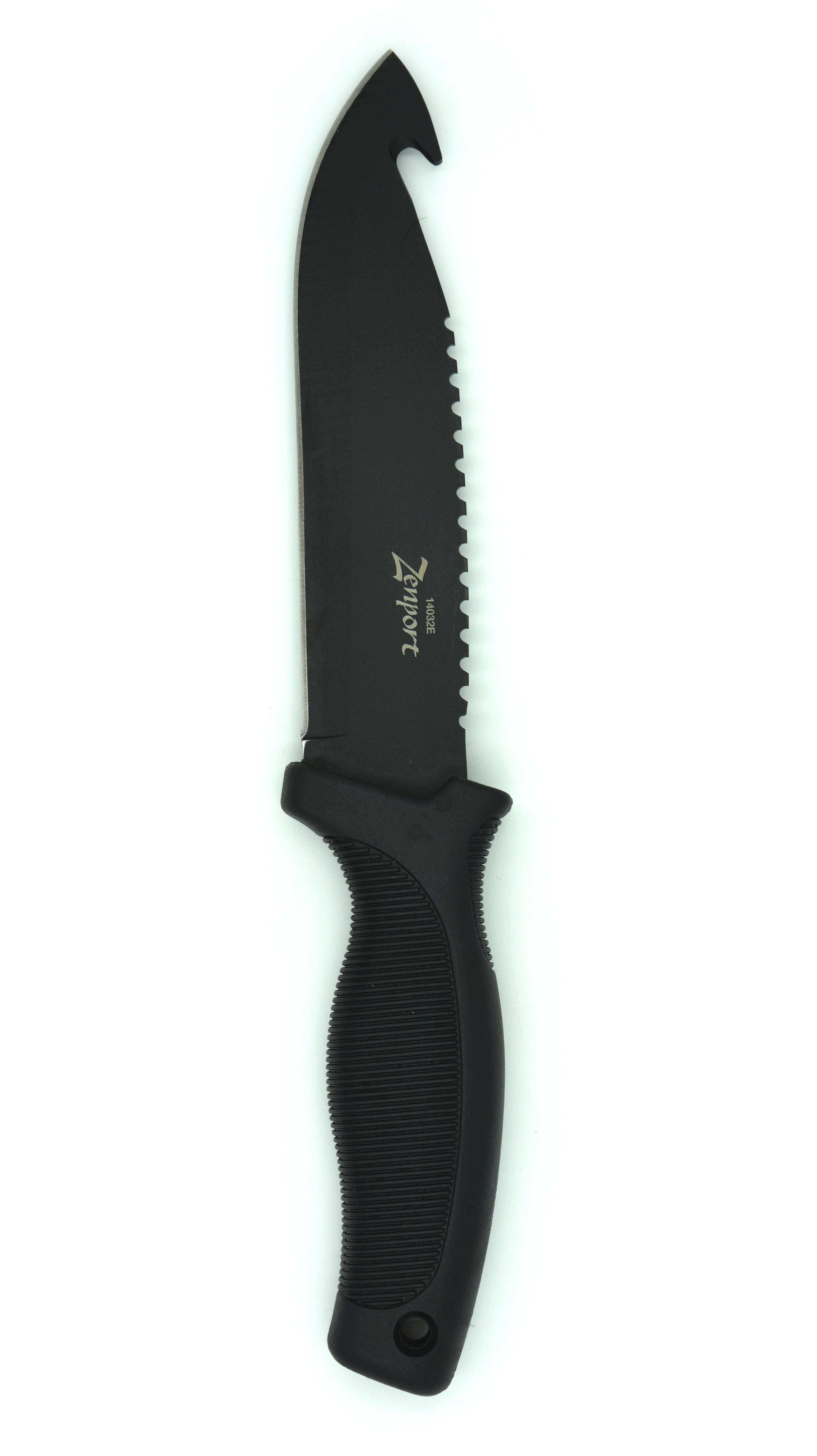 Zenport Couteau de chasse 14032E 5,9 pouces 440 lame en acier inoxydable, dents de scie, crochet en boyau, gaine, 10,6 pouces de