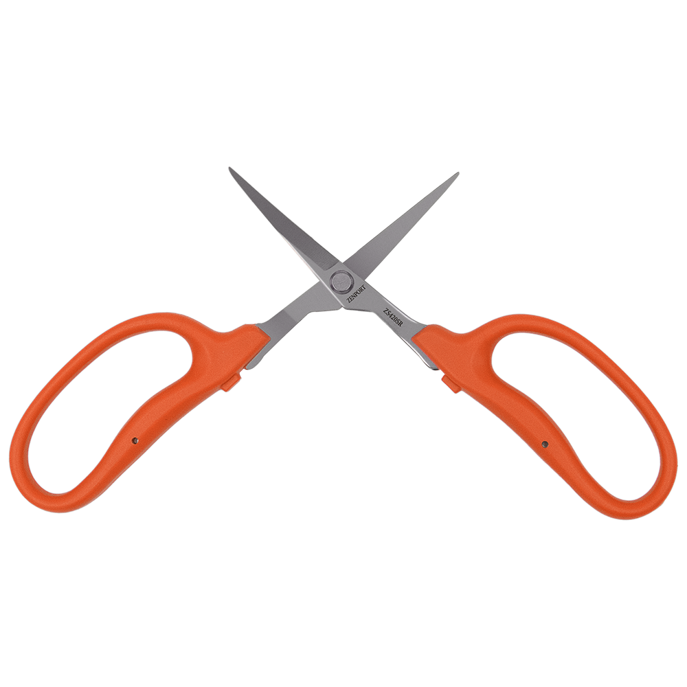 Zenport Scissors ZS420SR Sap Resistant Curved Fluorine Coated MasaMasa Trim Trimming Scissors, Orange Handle (image for) Zenport Scissors ZS420SR Sap Resistant Curved Fluorine Coated MasaMasa Trim Trimming Scissors, Orange Handle