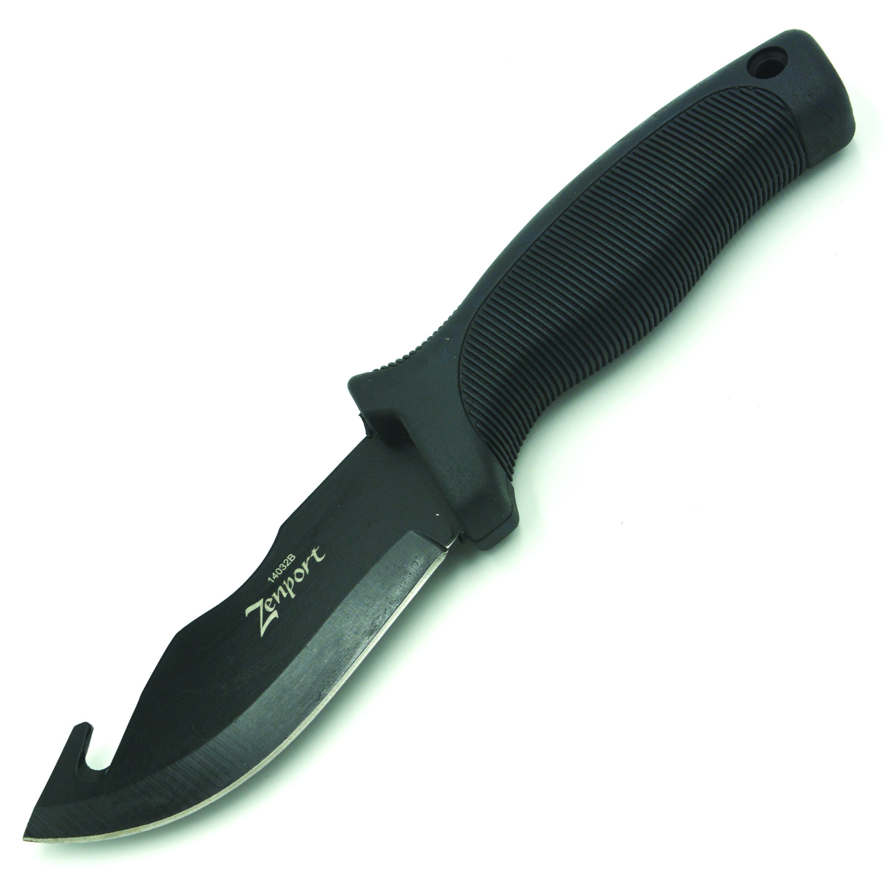 Zenport Cuchillo skinner 14032B hoja de acero inoxidable 440C de 4.2 pulgadas, gancho de tripa, funda, 9 pulgadas de largo