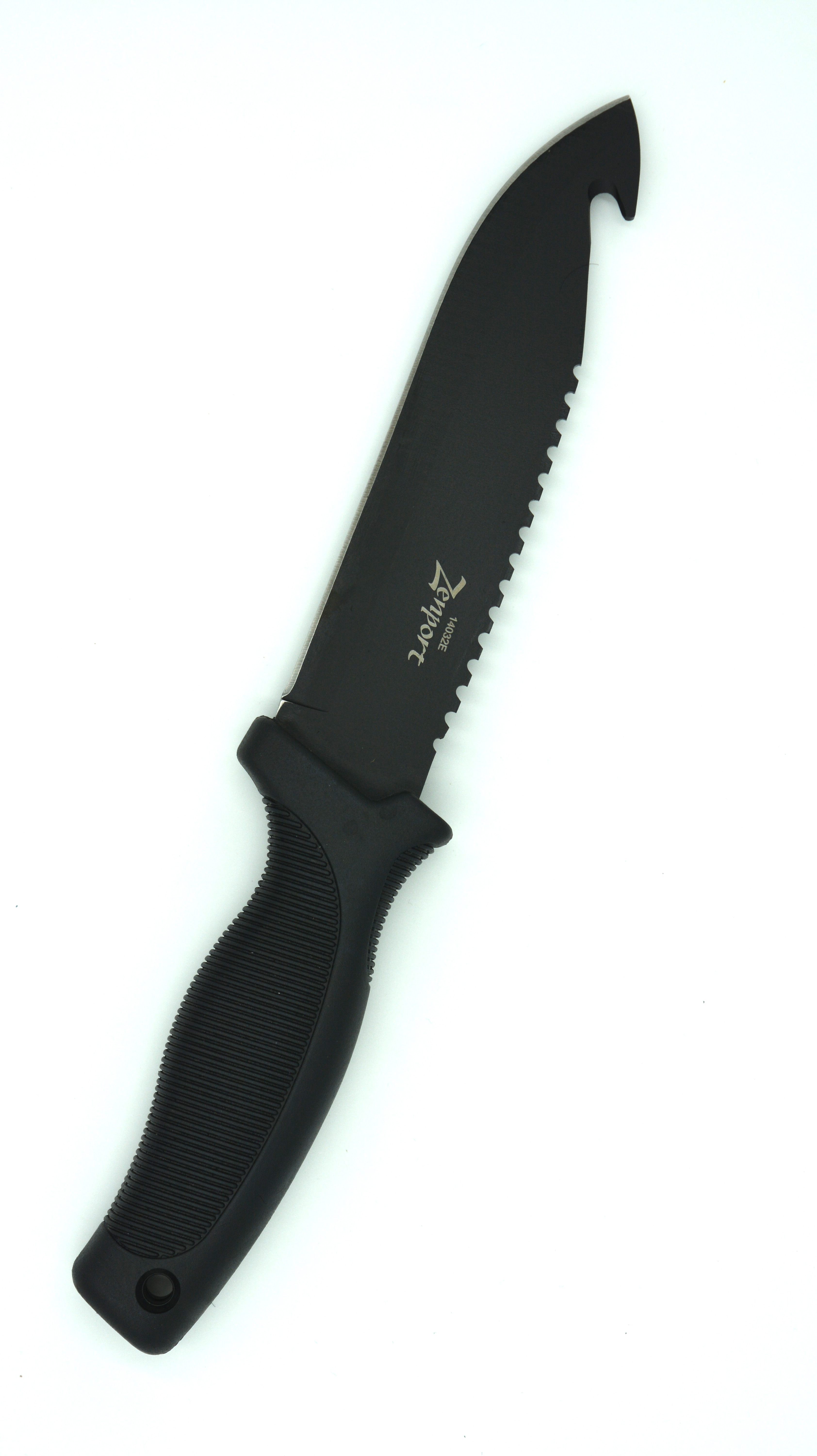 Zenport Couteau de chasse 14032E 5,9 pouces 440 lame en acier inoxydable, dents de scie, crochet en boyau, gaine, 10,6 pouces de