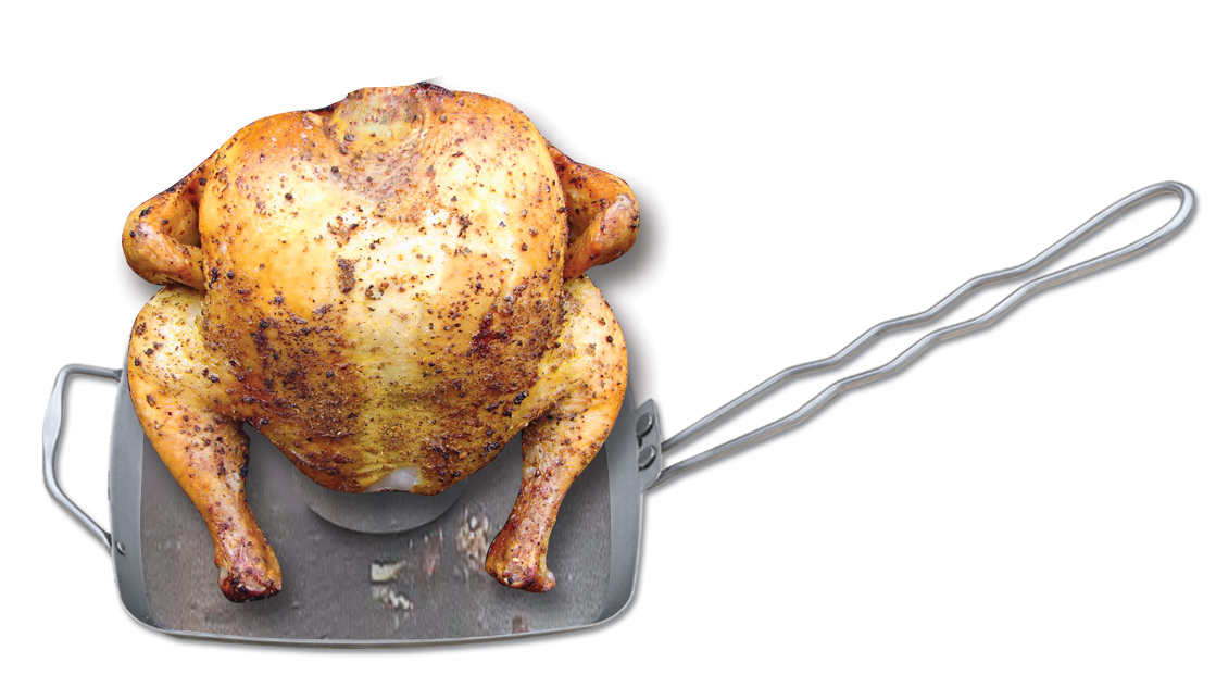 BBQ 870035 Beer Can Chicken Roaster with Detachable Handle, Stainless Steel