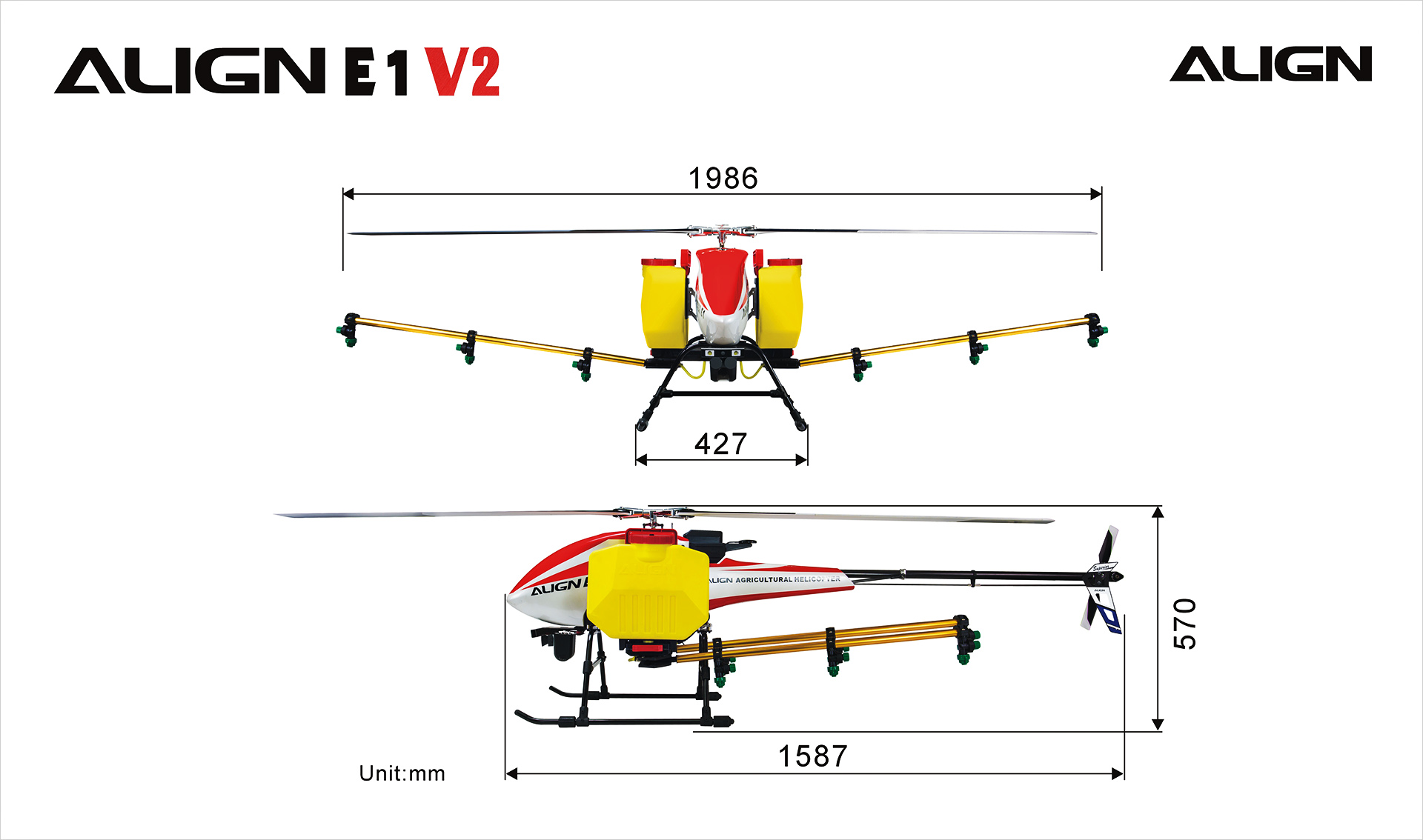 Zenport ALIGN E1 V2 Agricultural Helicopter Crop Spraying Drone Combo, Battery Powered, Two-Blade Rotor