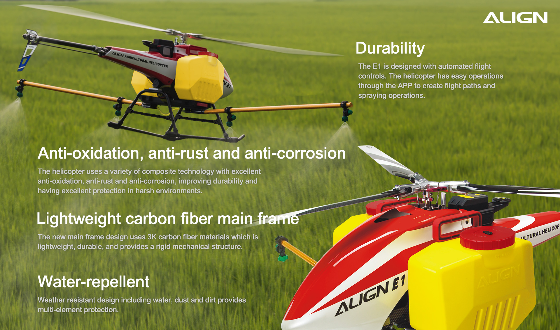 Zenport ALIGN E1 V2 Agricultural Helicopter Crop Spraying Drone Combo, Battery Powered, Two-Blade Rotor - Click Image to Close