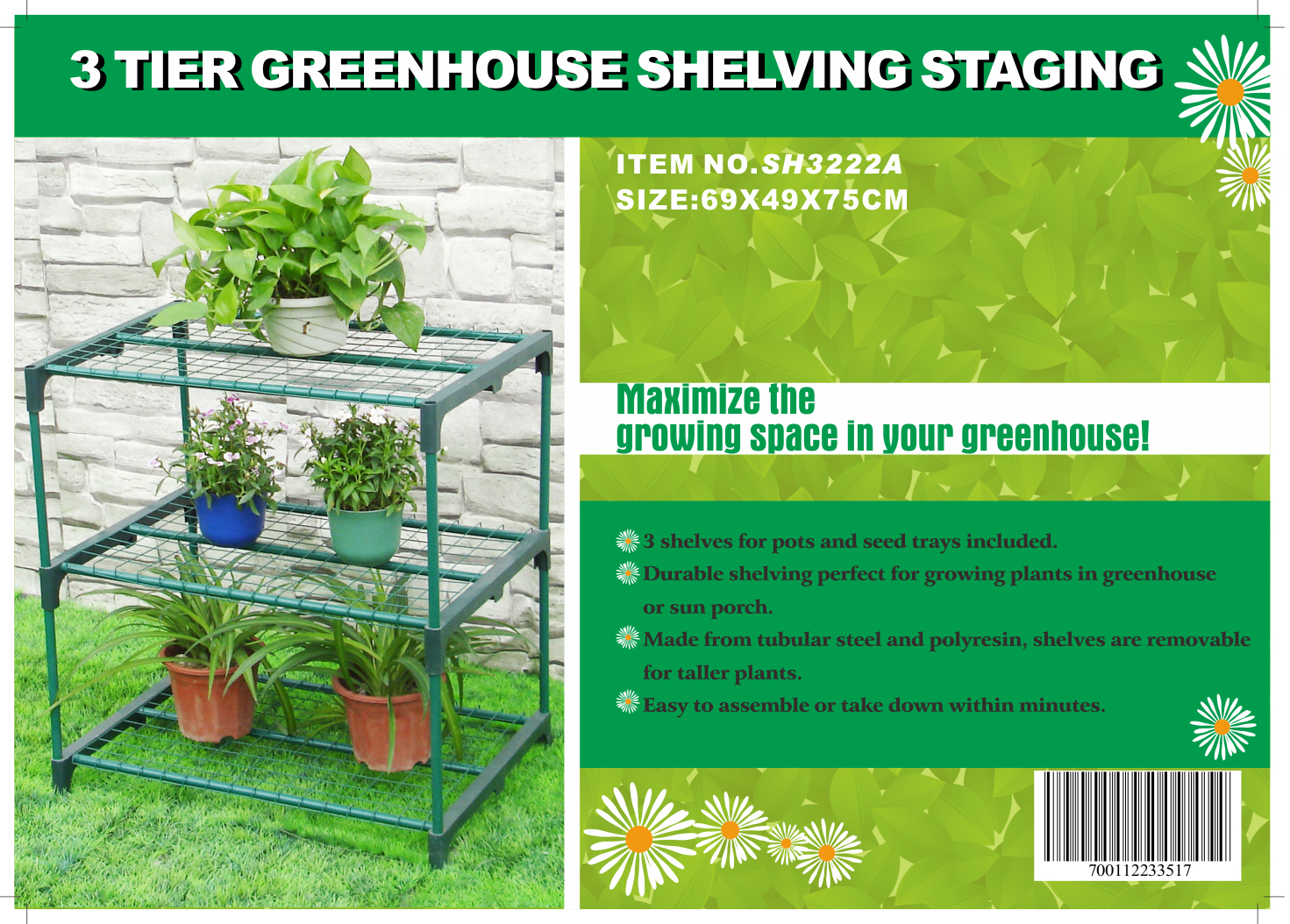 Zenport SH3222A-10PK Three Tier Greenhouse Plant Growing Shelving Station Box Of 10