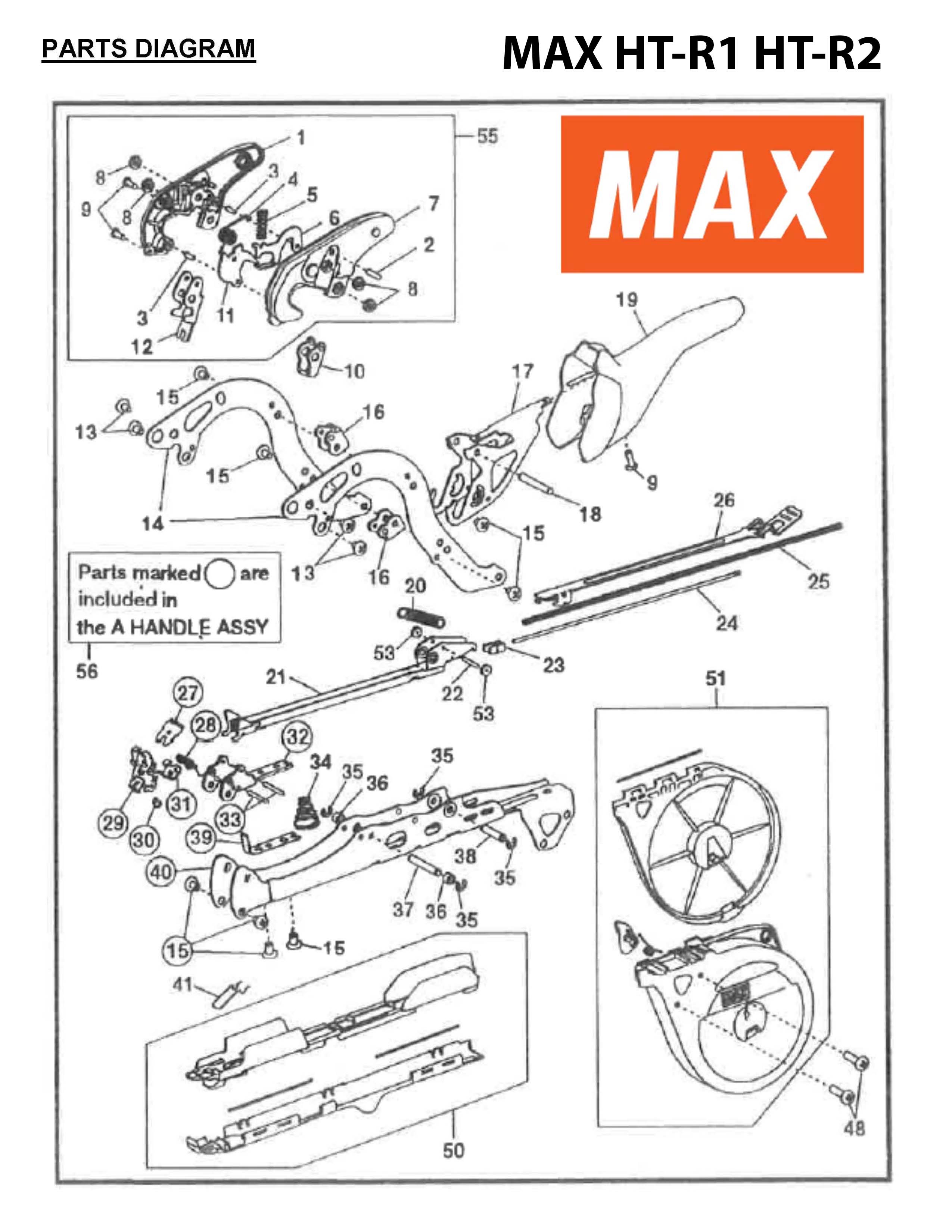 MAX Tapener Part HT11591 A HANDLE Fits MAX HT-R1 HT-R2 #40 - Click Image to Close