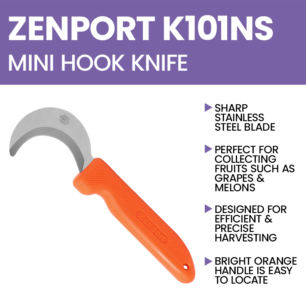 (image for) Zenport Grape Hook Knife K101NS Mini Harvest/Utility Hook Knife, Grape/Melon, 2.5-Inch Curved Stainless Steel Blade
