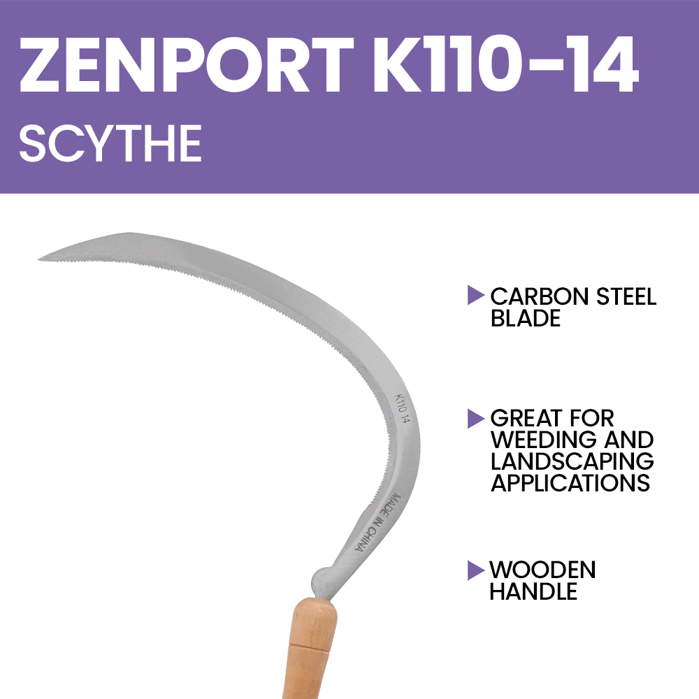 (image for) Zenport Scythe K110 14-Inch Harvest/Landscape Scythe, Serrated, Curved, 14-Inch Blade