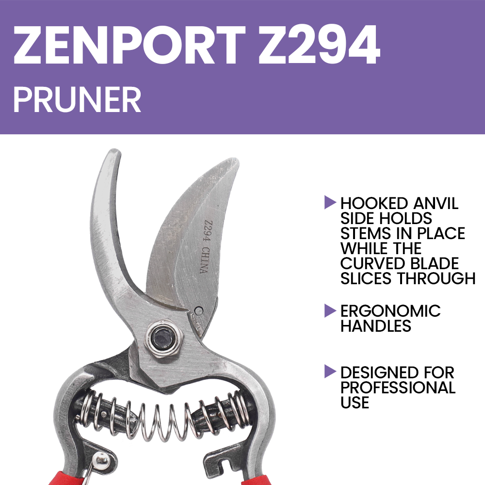 (image for) Zenport Z294 Pruner Ergonomic Forged Steel Pro, Red Handle, 1-Inch Cut, 8-Inch Long