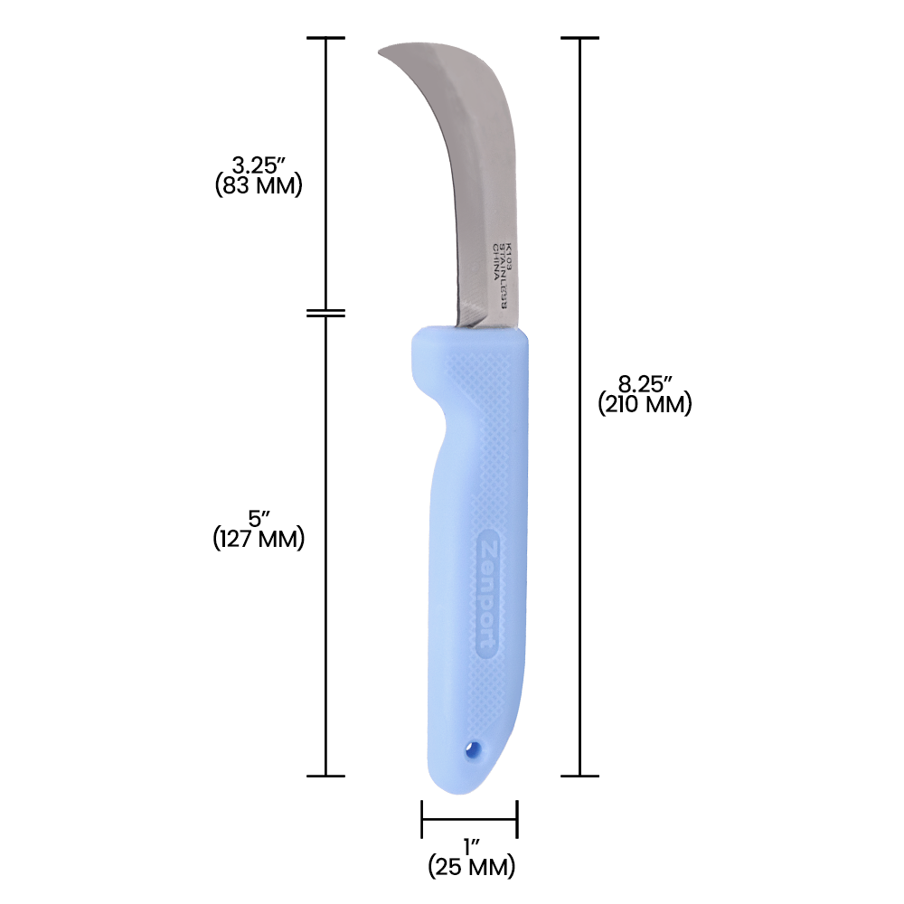 (image for) Zenport Sod/Mushroom Knife K103-BLUE Harvest Utility Knife, 3-Inch Straight Stainless Steel Non-Serrated Blade