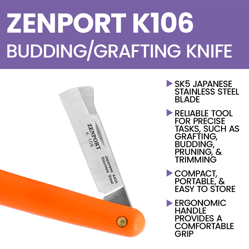(image for) Zenport Grafting Knife K106 Budding and Grafting Knife, Bark Lifter, Dual-Taper Bevel Cutting Edge