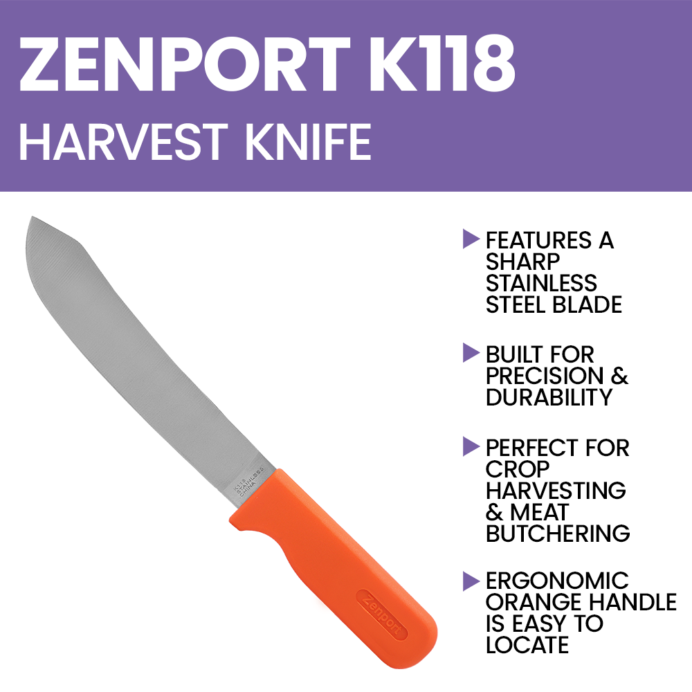 (image for) Zenport Harvest Knife K118 Row Crop Harvest Knife, Butcher, 7.75-Inch Stainless Steel Blade