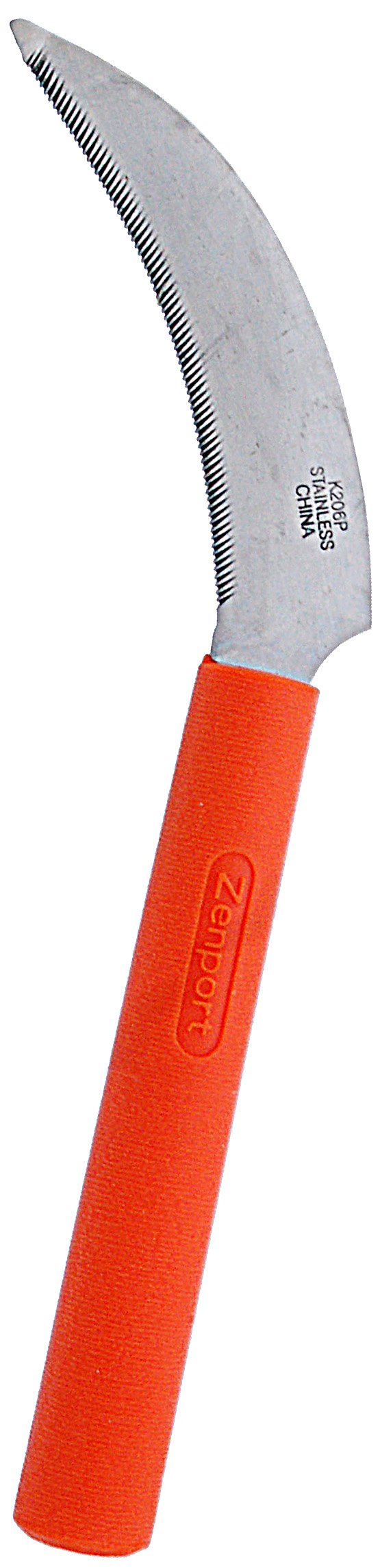 (image for) Zenport Sickle K206P Berry Knife/Weeding, Orange Plastic Handle, A+ Grade, Stainless Steel, Light Serration, 4.3-Inch Blade