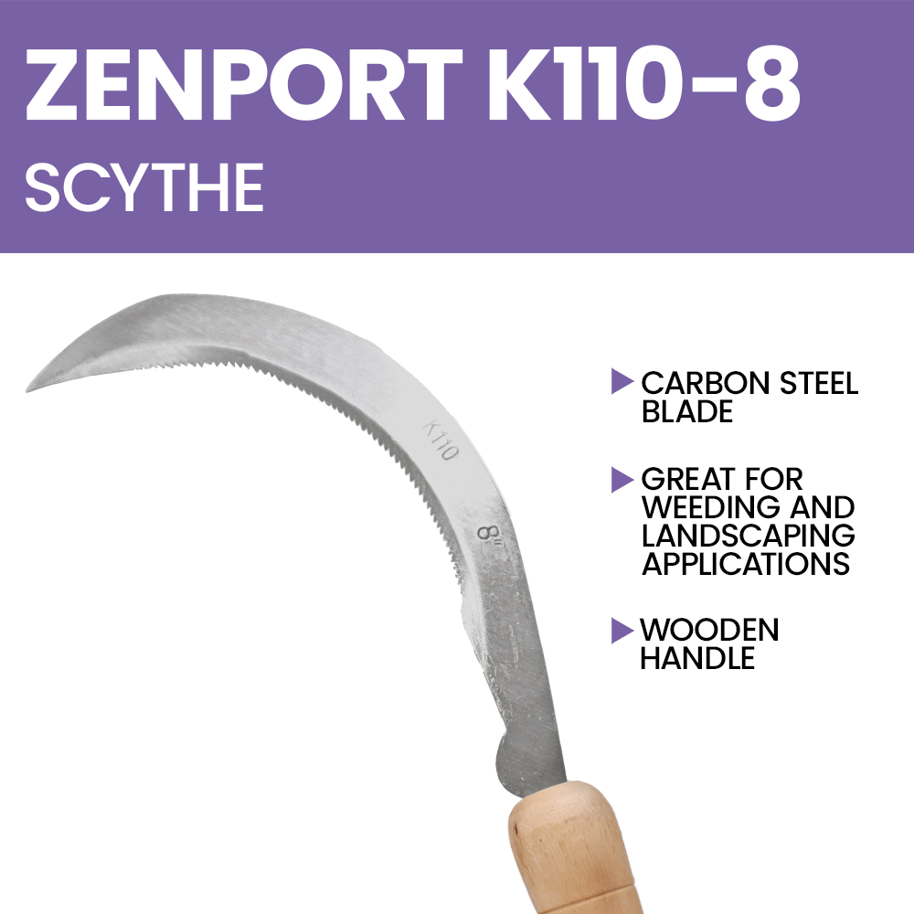 (image for) Zenport Scythe K110 8-Inch Harvest/Landscape Scythe, Serrated, Curved, 8-Inch Blade