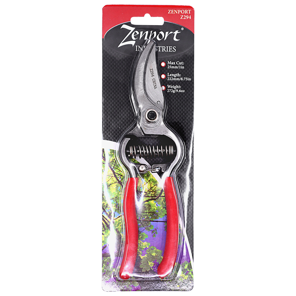 (image for) Zenport Z294 Pruner Ergonomic Forged Steel Pro, Red Handle, 1-Inch Cut, 8-Inch Long