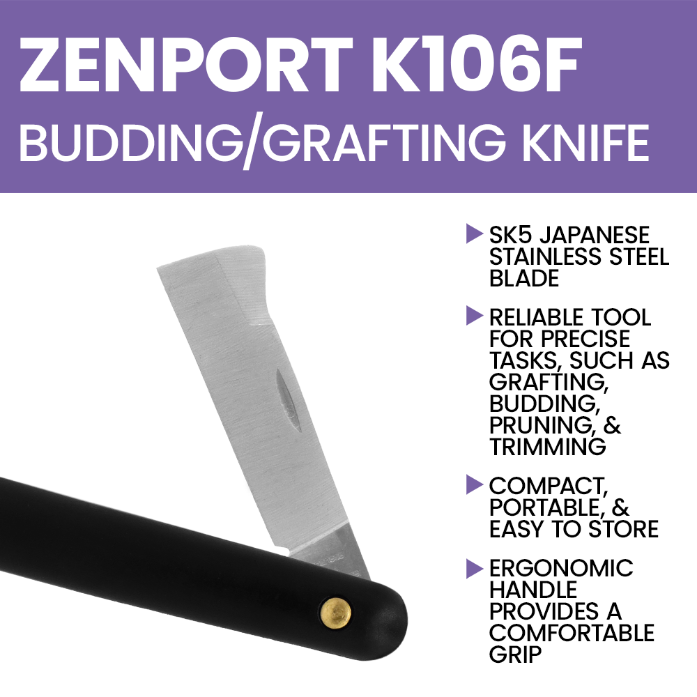 (image for) Zenport Grafting Knife K106F Budding and Grafting Knife, Bark Lifter, Single-Taper Bevel Cutting Edge