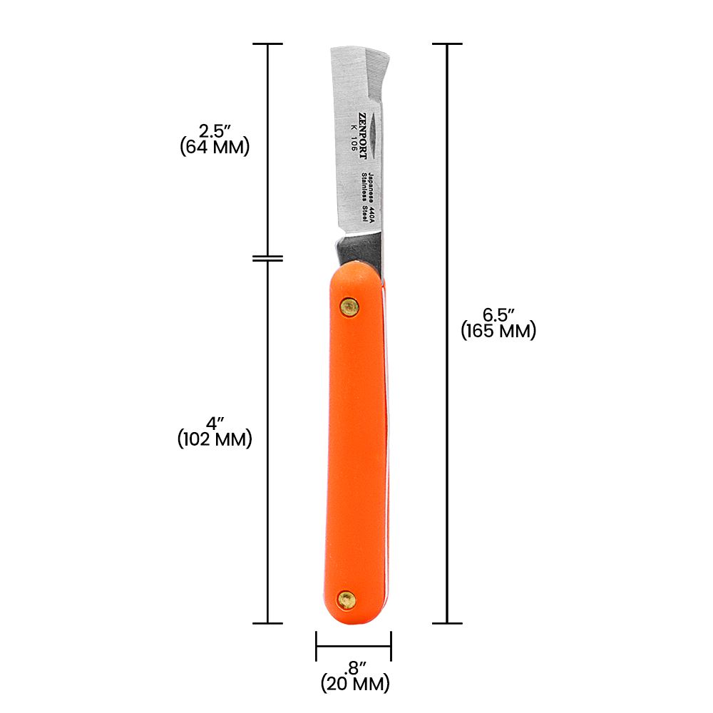 (image for) Zenport Grafting Knife K106 Budding and Grafting Knife, Bark Lifter, Dual-Taper Bevel Cutting Edge