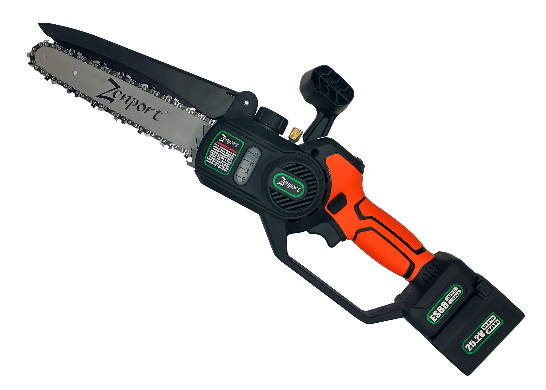 Zenport Chainsaw ES88 8-Inch Bar, 6.3-Inch Cut, 25-Volt Battery, Cordless (image for) Zenport Chainsaw ES88 8-Inch Bar, 6.3-Inch Cut, 25-Volt Battery, Cordless