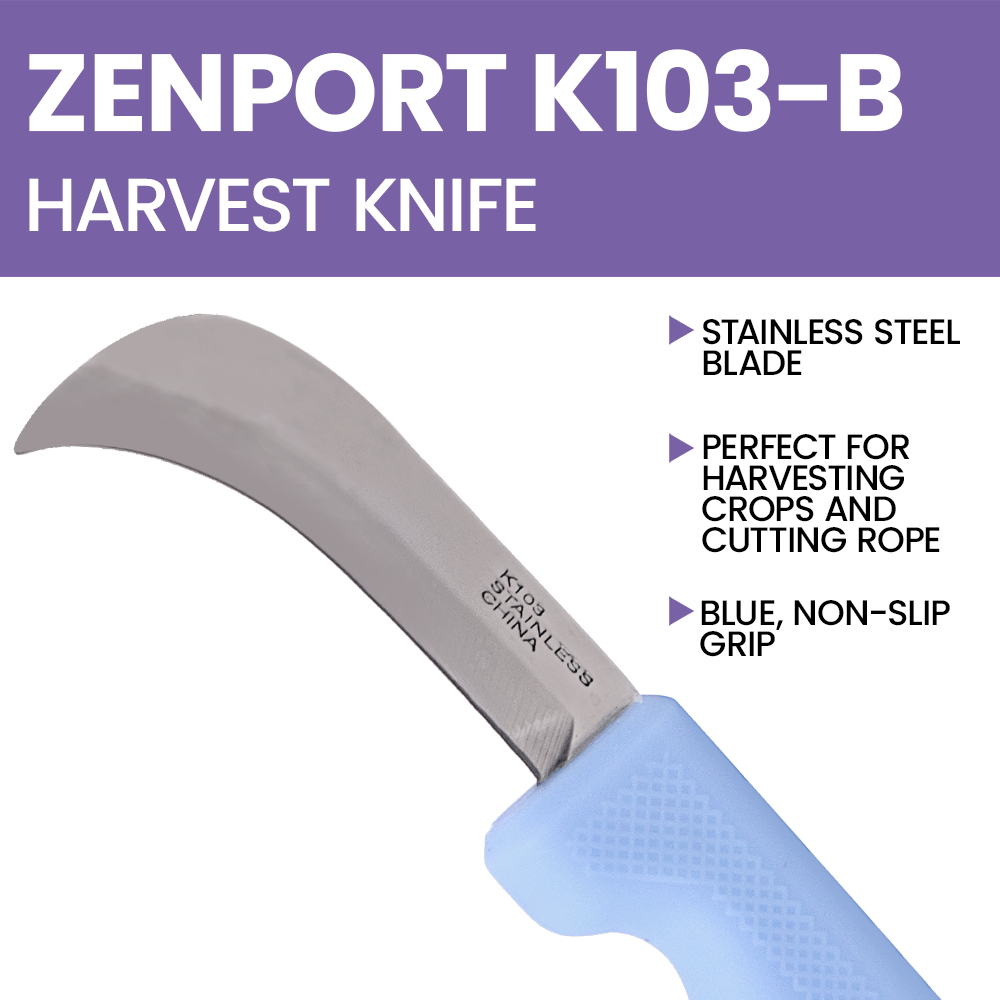 (image for) Zenport Sod/Mushroom Knife K103-BLUE Harvest Utility Knife, 3-Inch Straight Stainless Steel Non-Serrated Blade