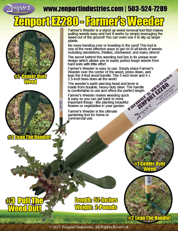 Outil de Désherbage Debout Zenport Farmers Weeder EZ280 - Manche en Bois de 48 Pouces pour un Entretien Facile du Jardin