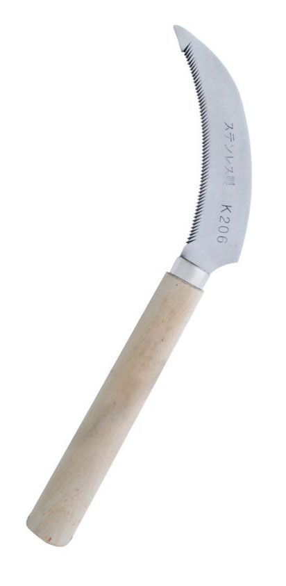 Zenport faucille K206 couteau à baies/faucille de désherbage, manche en bois, qualité A+, acier inoxydable, lame dentelée de 4,3