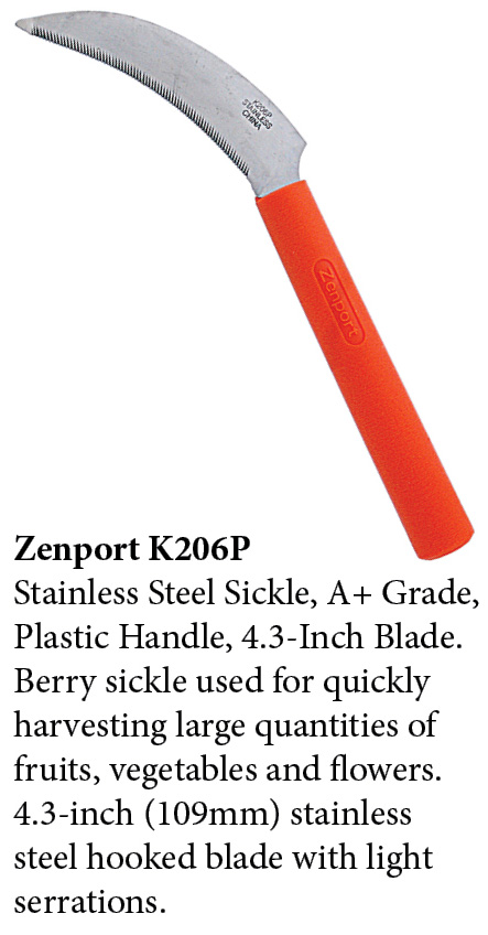 Zenport Sickle K206P Berry Knife/Weeding, Orange Plastic Handle, A+ Grade, Stainless Steel, Light Serration, 4.3-Inch Blade