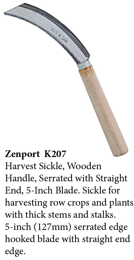 Zenport Sickle K207 Harvest Knife/Weeding Sickle, Wooden Handle, Serrated with Straight End, 5-Inch Blade