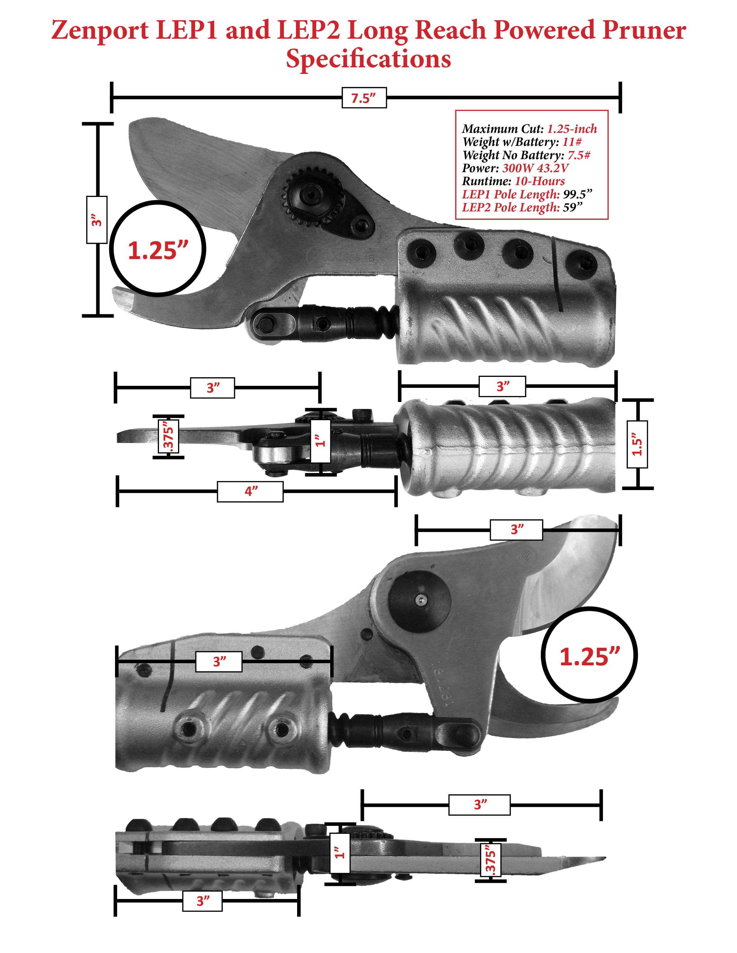 Zenport Long Reach ePruner Replacement Pole Part LEP848-POLE-1 Aluminum Pole, Blade Rod Assembly - Click Image to Close