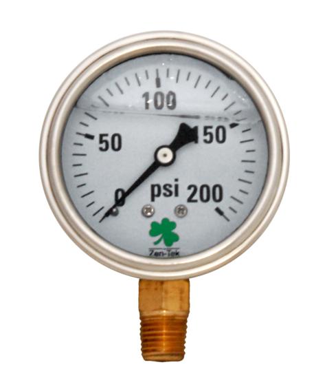 Zenport Zen-Tek Pressure Gauge LPG200 Liquid Glycerin Filled Pressure Gauge, 0-200 Psi