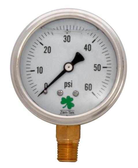 Zenport Zen-Tek Pressure Gauge LPG60 Liquid Glycerin Filled Pressure Gauge, 0-60 Psi