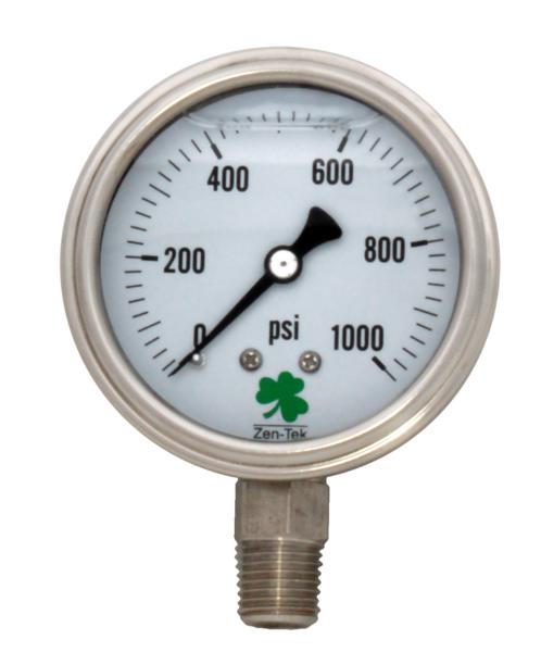 Zenport Zen-Tek Pressure Gauge SSLPG1000 Stainless Liquid Pressure Gauge, 0-1000 psi - Click Image to Close