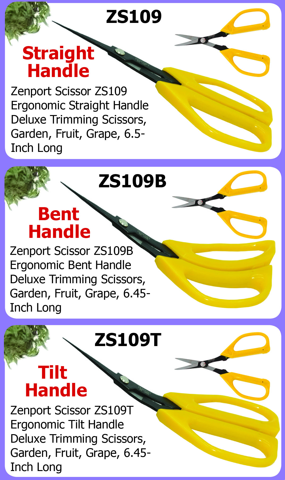 Ciseaux Zenport ZS109B à poignée courbée ergonomique de luxe pour la taille, le jardin, les fruits, les raisins, 6,5 pouces de longueur